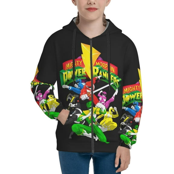 Power Rangers Youth Sweatshirt 3D Printed Hoodie Activewear Teenager Winter Full-Zip Drawstring Jacket Coats Active Pullover Hooded Blouse For Boys Girls Small