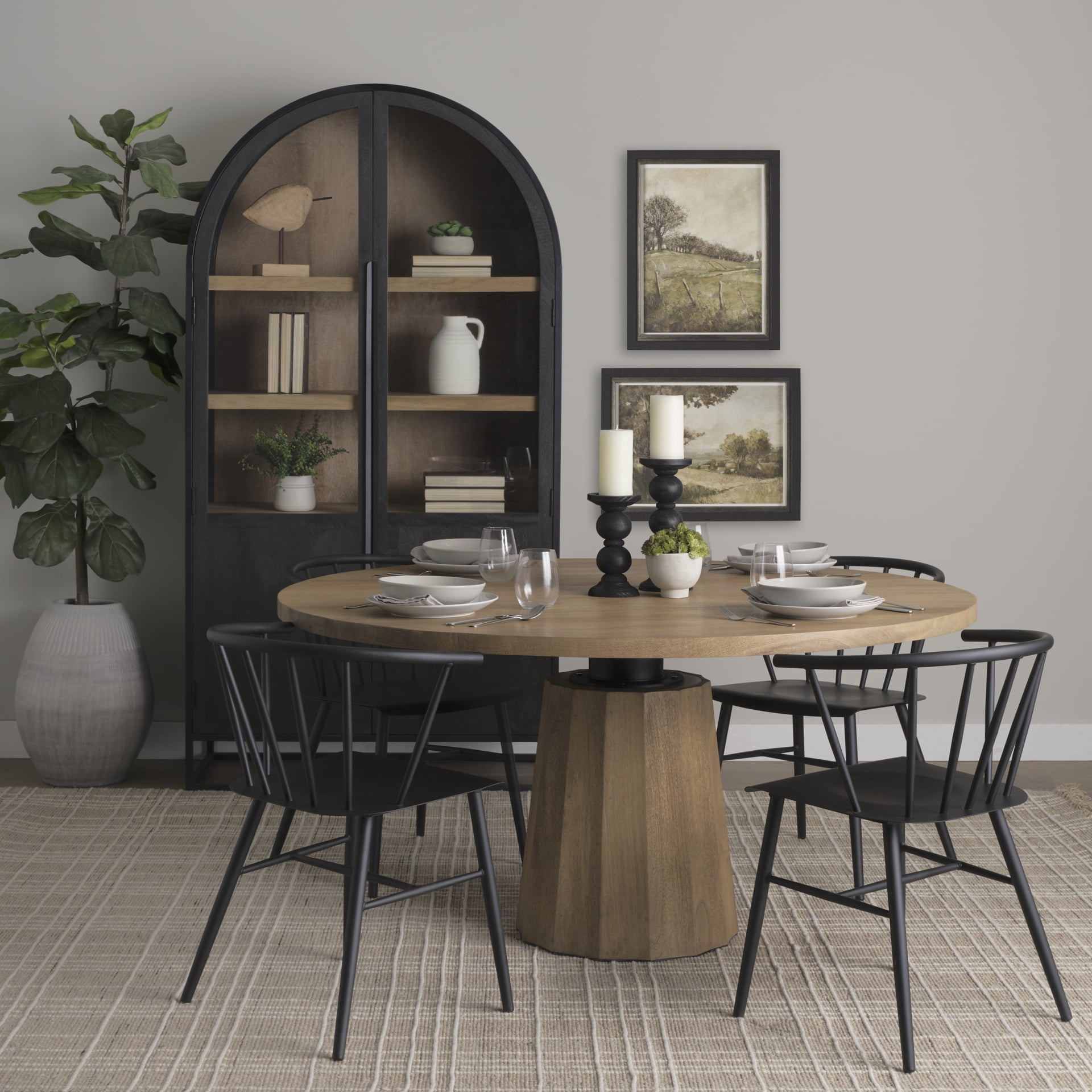 Swanson 60" Light Brown Wood Round Pedestal Dining Table