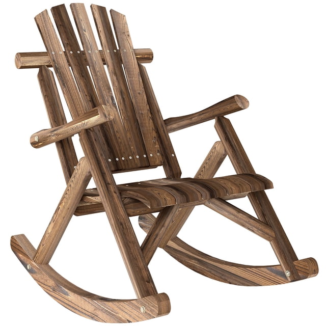 Carbonized Wood Outdoor Rocking Chair - Oversized Adirondack Patio Rocker with High Back & Slatted Seat - Perfect for Porch, Deck & Garden Relaxation