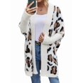 thumbnail image 3 of Women'S Y2k Open Front Knitted Sweater Leopard Print Long Batwing Cardigan Fall Winter Loose Coat Beige M, 3 of 9