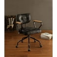 thumbnail image 6 of Office Chair, Top Grain Leather 360-Degree Swivel Chair with Wooden Armrests&Tilt-Adjustable Backrest, Black, 6 of 7