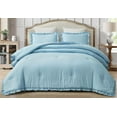 thumbnail image 2 of Chezmoi Collection Nora 3-Piece Chambray Blue Ruffled Edge Trim Microfiber Comforter Set, Queen Size, 2 of 8