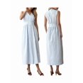 thumbnail image 3 of Women Sleeveless Shirt Dress Collar Striped V Neck Casual Midi Dresses Light Blue S, 3 of 9