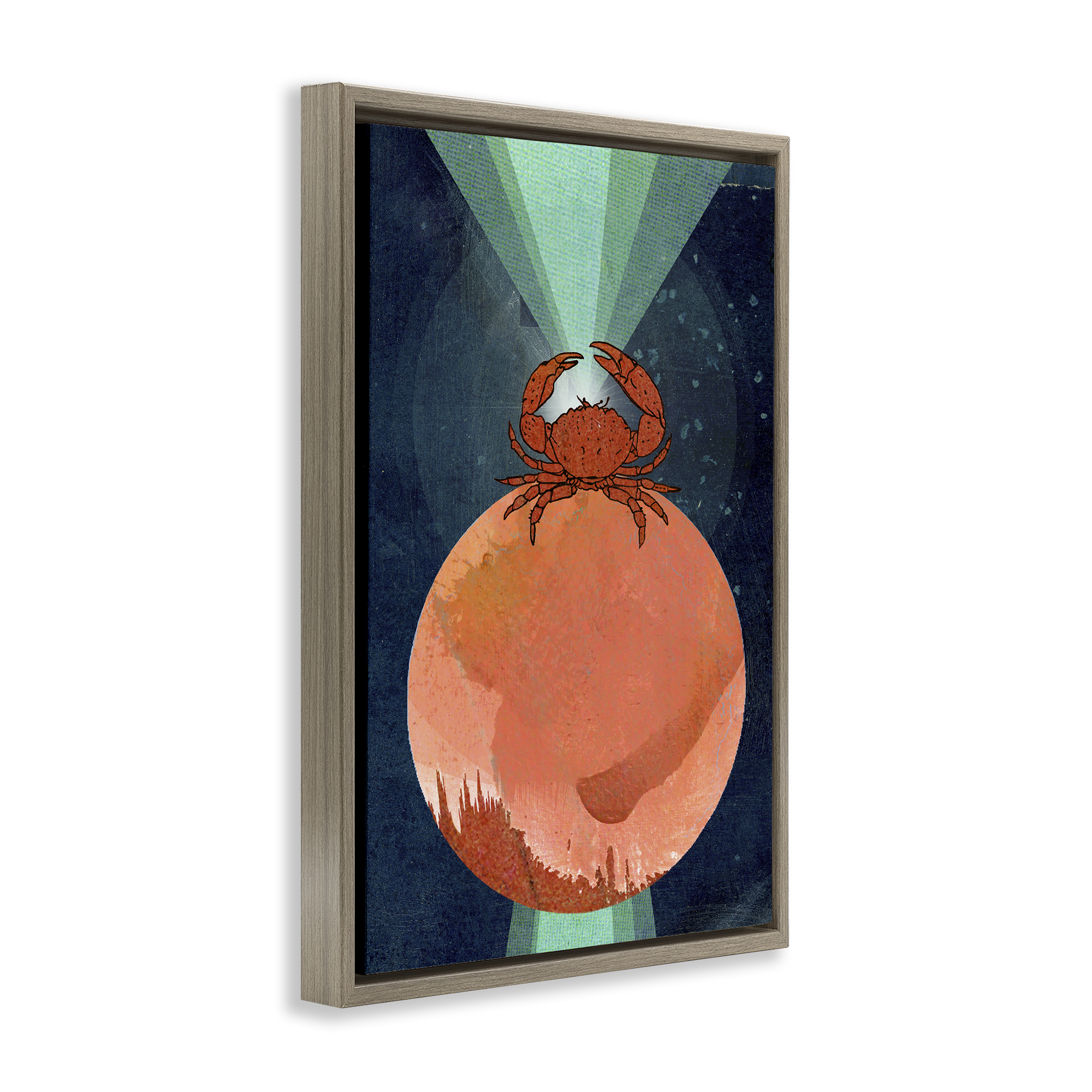 Stupell Industries Surreal Crab on Sphere Animals & Insects Painting Brown Floater Framed Canvas Art Print Wall Art, 21 x 31