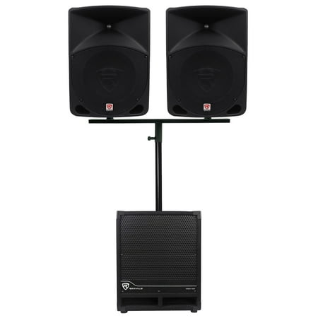 (2) Rockville RPG10 10" Active DJ PA Speakers+Dual Mount+12" Powered Subwoofer