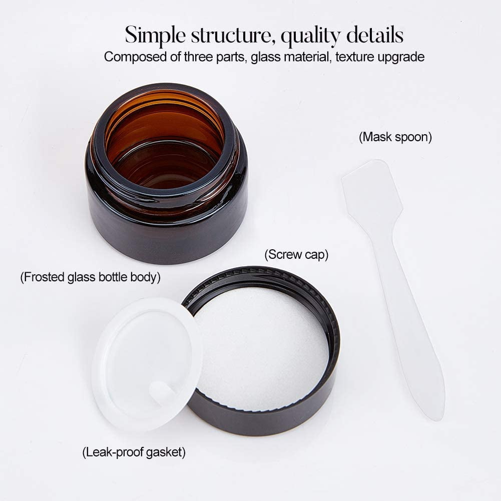 15 Pack 15g Round Amber Glass Cream Jars Cosmetic Glass Jars with Leak-proof Gasket and Spoon for Lotion Cream and Other Beauty Product DIY