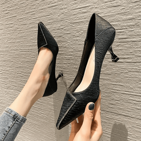

Women Fashion Green Soft Leather Stiletto Heel Shoes for Party Lady Crystal High Quality Black Office Pumps Sapatos Feminina A87 a 38