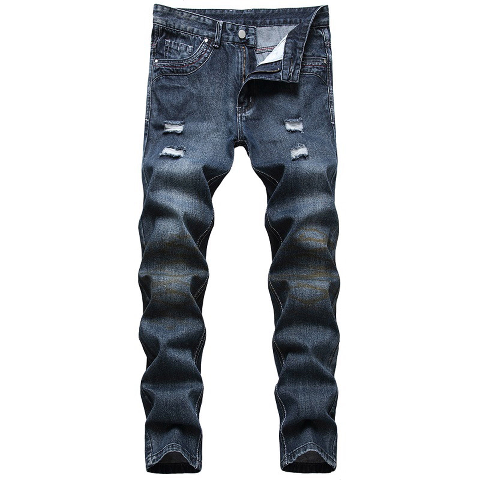 symoid Mens Jeans- High-end Ripped Printed Trendy Slim Jeans Blue ...