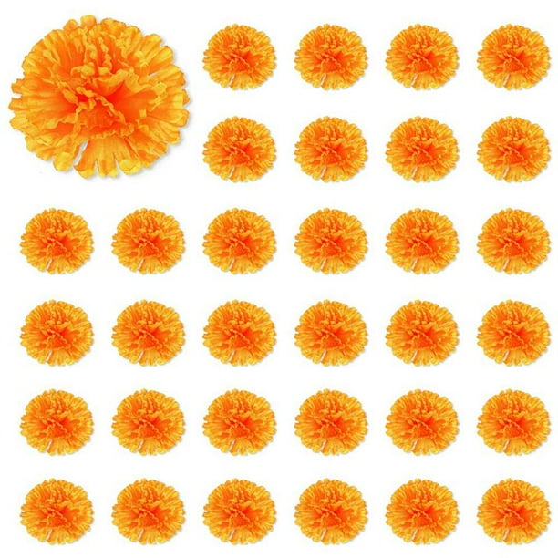 Flores de Caléndula de 3.9 Pulgadas Flor Artificial del Día de Los Muertos 150 Piezas Cabeza de Flores