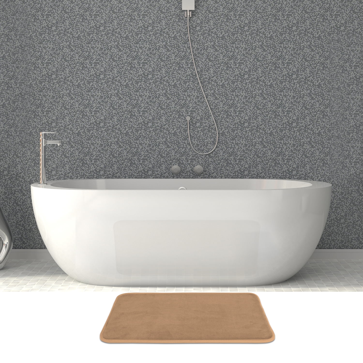 AOACreations Memory Foam Bath Rug, Bathroom Mat Set of 3 Pcs, Light Brown