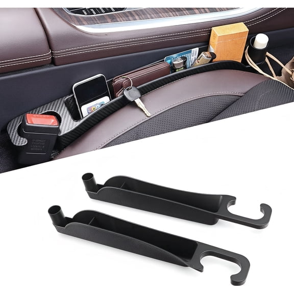 2-Pack Car Seat Gap Filler Organizer – Multifunctional Seat Side Storage with Hooks, Universal Fit Between Seat and Console (Black)