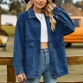 thumbnail image 2 of Women Button Up Jacket Long Sleeve Drop Shoulder Turn Down Collar Loose Outerwear with Large Pockets Dark Blue XL, 2 of 6