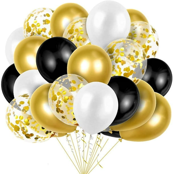 Ballons d'Or Noir, 60 Pièces Ballons Blancs d'Or Noir, Ballons de