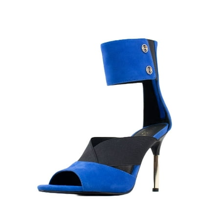 

Cecelia New York Mirror Royal Blue Pump Gold Stiletto Heel Stretch Strap Sandals (Wild Blue 8.5)