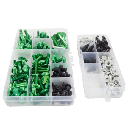 2013 Zx10r M4 Full Fairings Bolt Screw Kits for ZX-10R ZX10R Ninja 2011 2012 2013 2014 2015 11 12 13 14 15 Motorcycle Fastener CNC Aluminium Clips (Green & Silver) ()