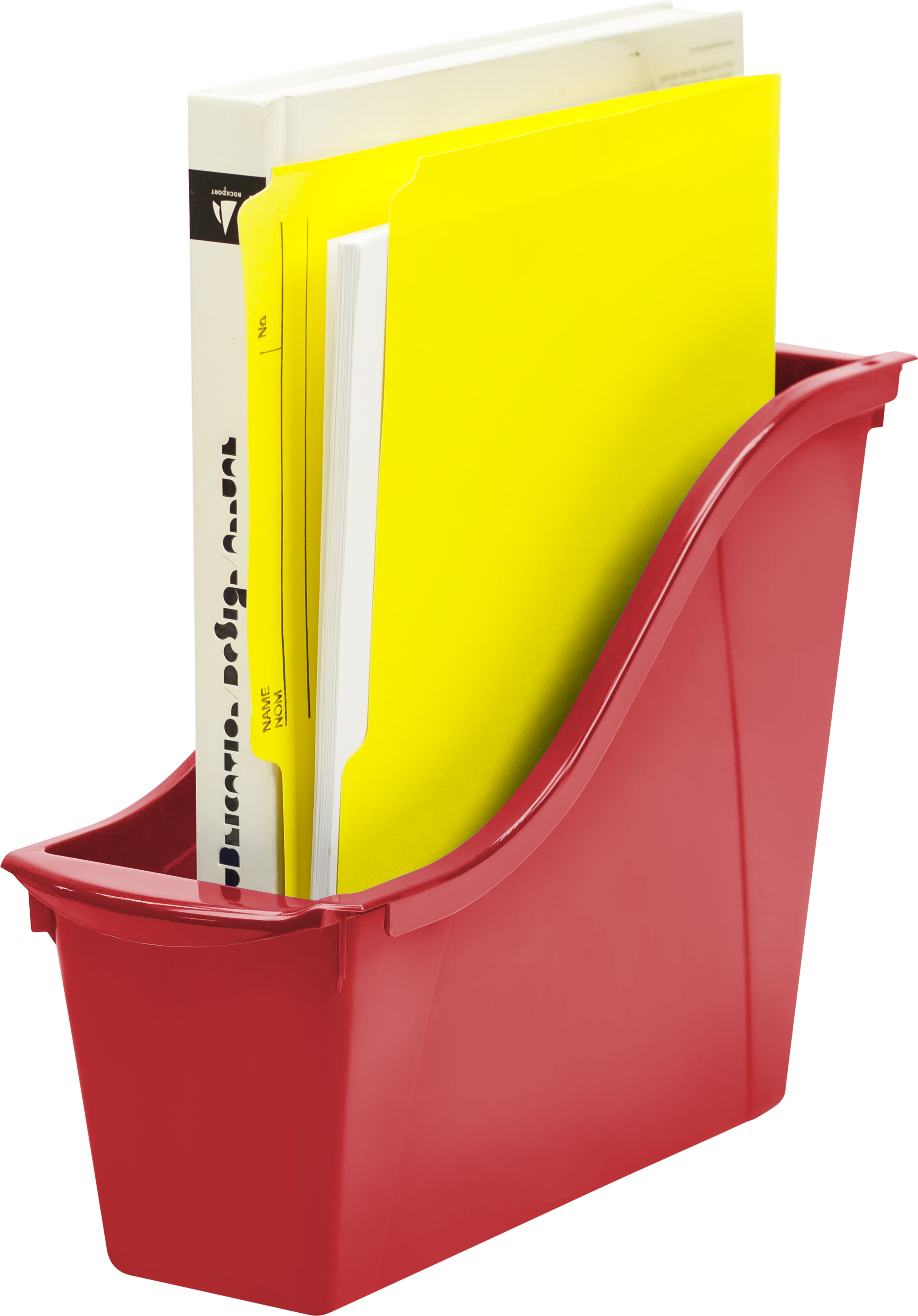 Storex Interlocking Small Book Bin, Plastic Desktop Storage for Letter Paper, Red, 6-Pack