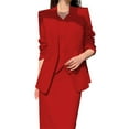 thumbnail image 2 of Guiexla 2 Pcs/Set Women Suit Coat Skirt Set Formal Business Style Long Sleeves Open Sticth Coat High Waist Slim Fit A-line Midi Skirt OL Commuting Office Outfit, 2 of 8