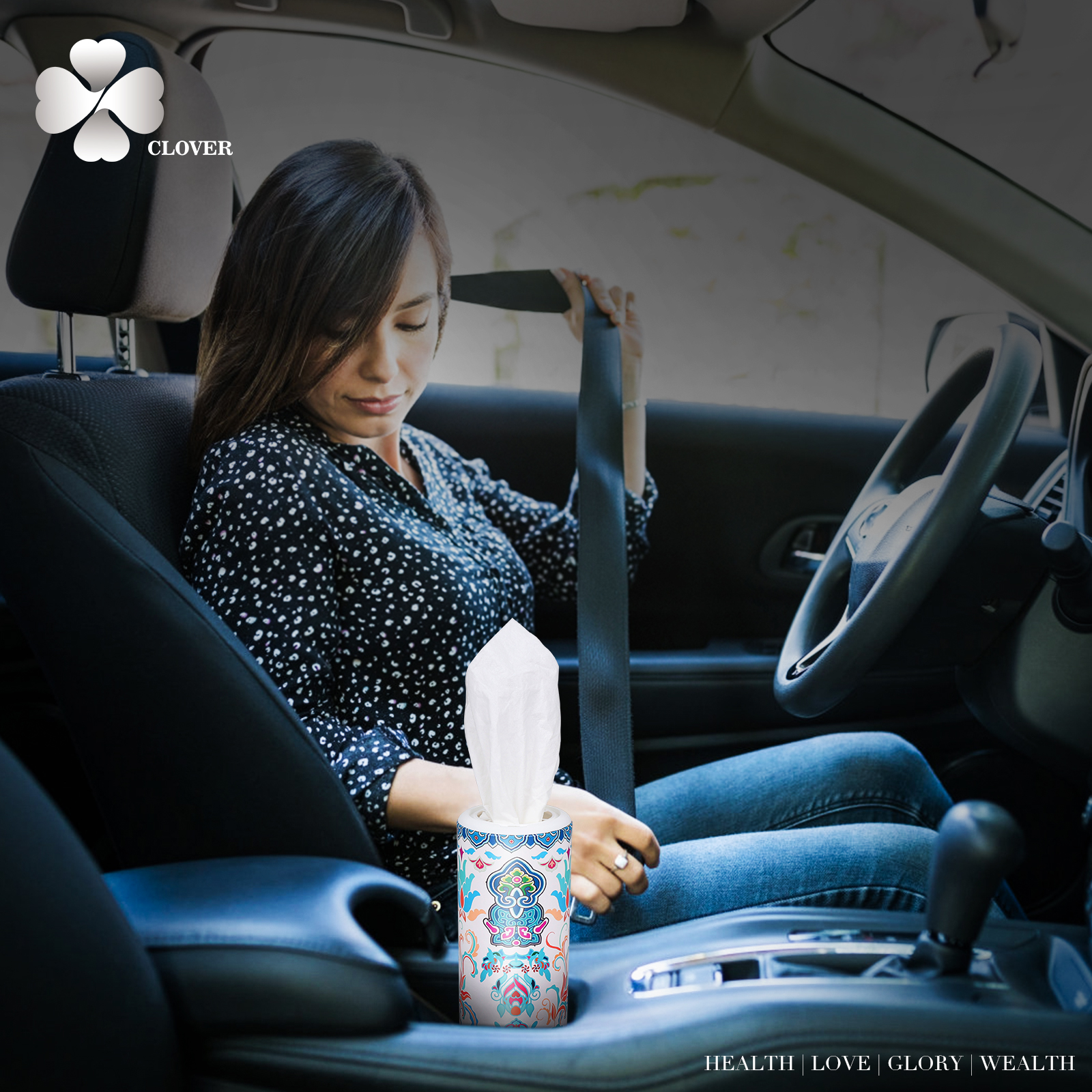 Clover Round Facial Tissues, Car Canister, 4 Tubes photo 6