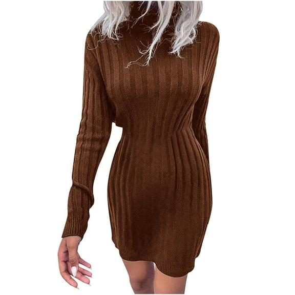 under $5 JINMGG 2026 Fall Winter Plus Size Sweaters for Women ,Ladies Solid Color Strip Turtleneck Long Sleeve Sweater Dress