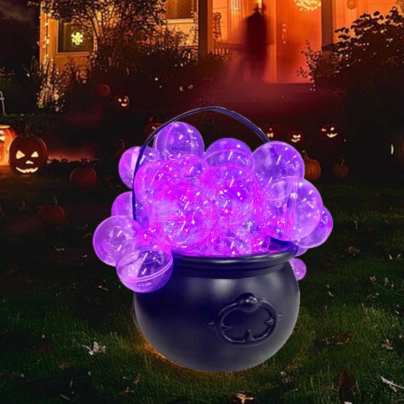 Uuiauoio Luminous Witch Jar Pot Set with LED Lights - DIY Halloween Decoration for Indoor Party, Haunted House, Spooky Glowing Cauldron with Bubbling Effect and Remote Control for Home & Garden Decor