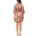 thumbnail image 3 of INSPIRE CHIC Women's Silk Robes 3/4 Sleeves Tie Waist Floral Satin Pajamas M Pink, 3 of 6