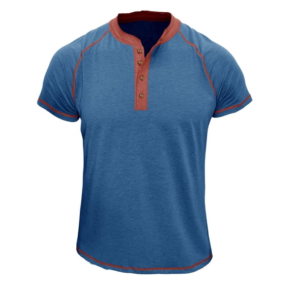 Penkiiy Men Short Sleeve Casual Fashion Round Neck Pullover Buttons T Shirt Blouse S Blue