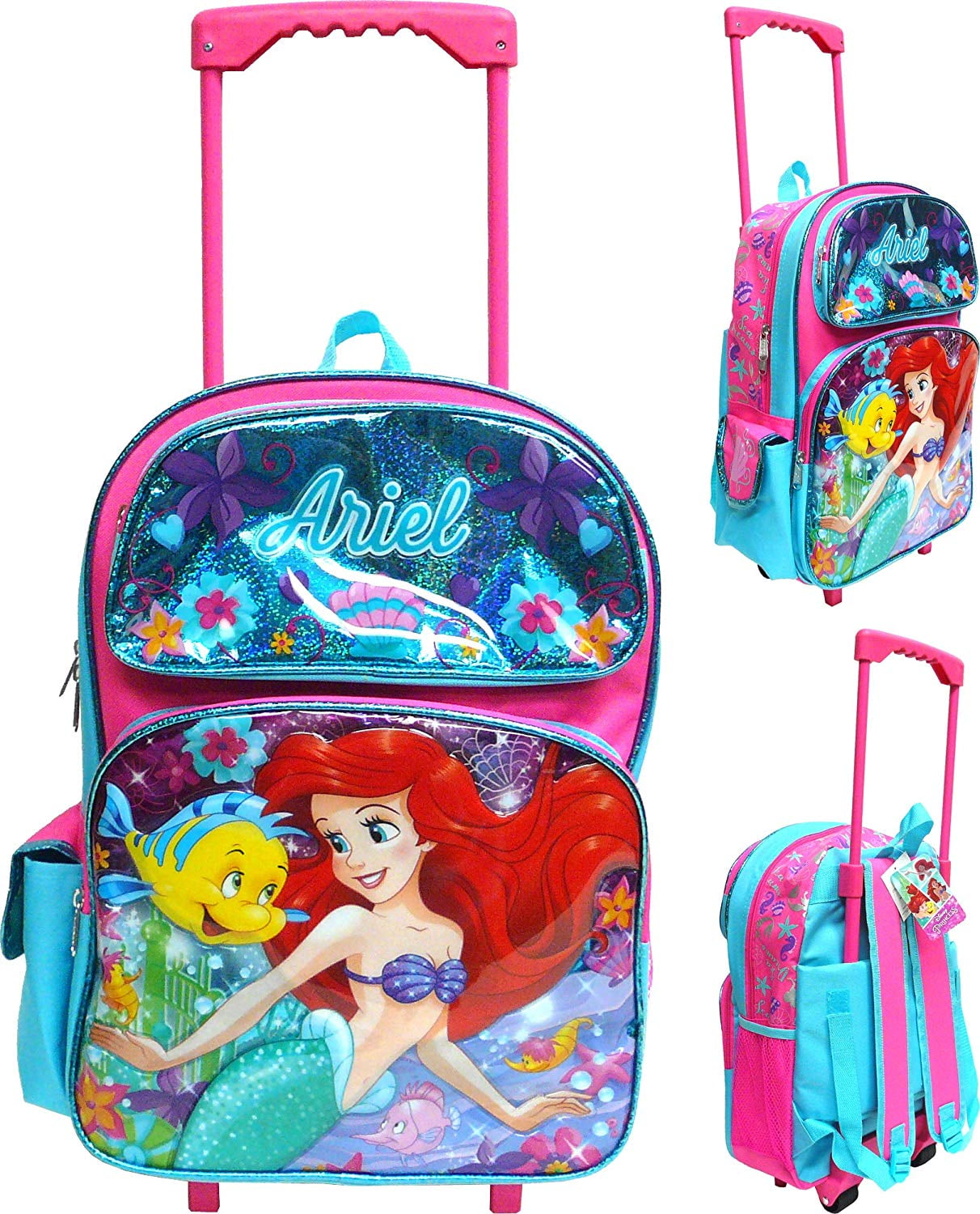 Disney The Little Mermaid Ariel 16"Large Rolling School Backpack Girl's Book Bag