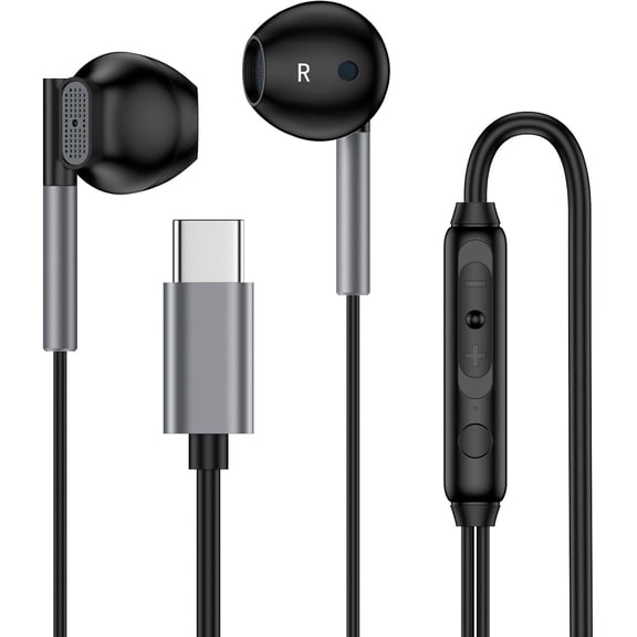 USB C Headphones Wired Earbuds for Samsung Galaxy S25 Ultra S25 Plus S25 S24 FE S24 Ultra A17 A16 A15 A55 iPhone 17 16e 16 15 Pro Max iPad Pixel 9 Type C Earphones with Mic Volume Control HiFi Stereo