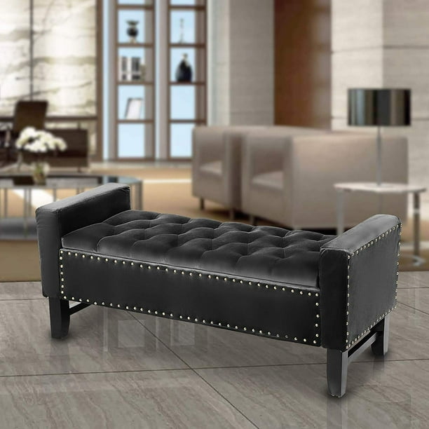 Magshion Microfiber Upholstered Accent Ottoman Bench For Entryway Bedroom Black Walmart Com Walmart Com