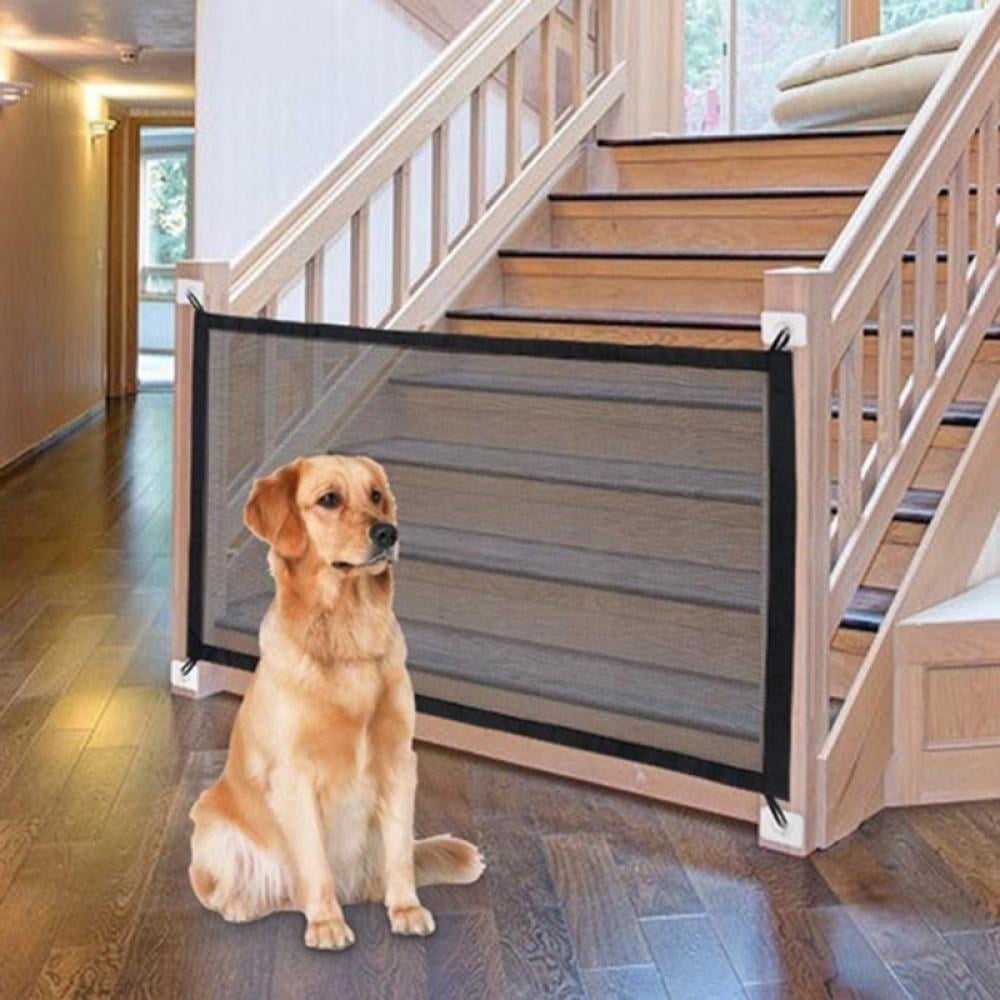 Portable Folding Mesh Magic Gate Baby Gate Stair Gate Easy Install Anywhere 43.3x28.3 Black Color Gate for Dog/Pet/Baby Baby Safety Dog Gate ZENDIX Magic Gate for Dog Hooks & Poles Included