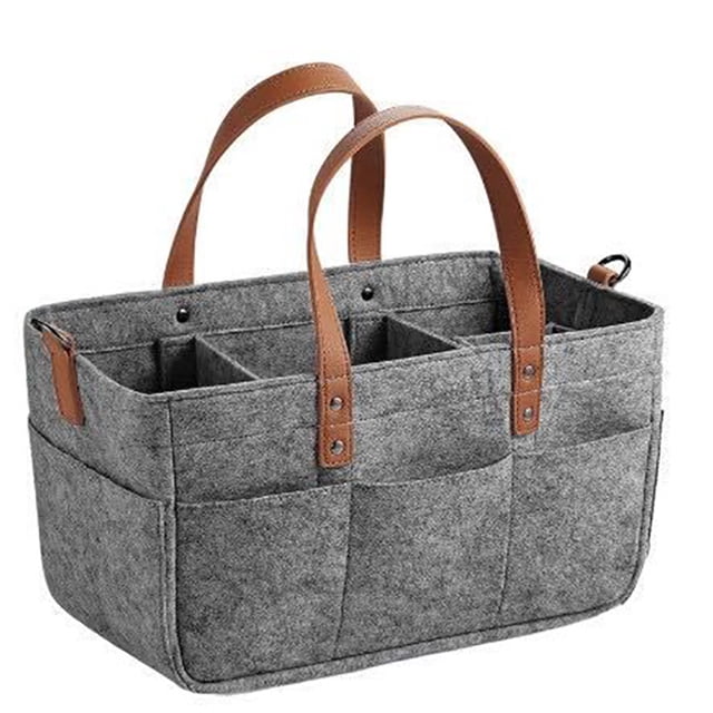 Bolso de fieltro con múltiples compartimentos para pañales de bebé, cesta de almacenamiento para guardería, ideal para viajes, gris, 33 x 15 x 18 cm