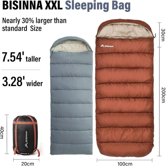 XXL Sleeping Bag(90.55"x39.37") for Big and Tall Adults,3-4 Seasons Plus Size Warm and Comfortable Waterproof Lightweight Sleeping Bag Great for Camping Backpacking Hiking Indoor & Outdoor