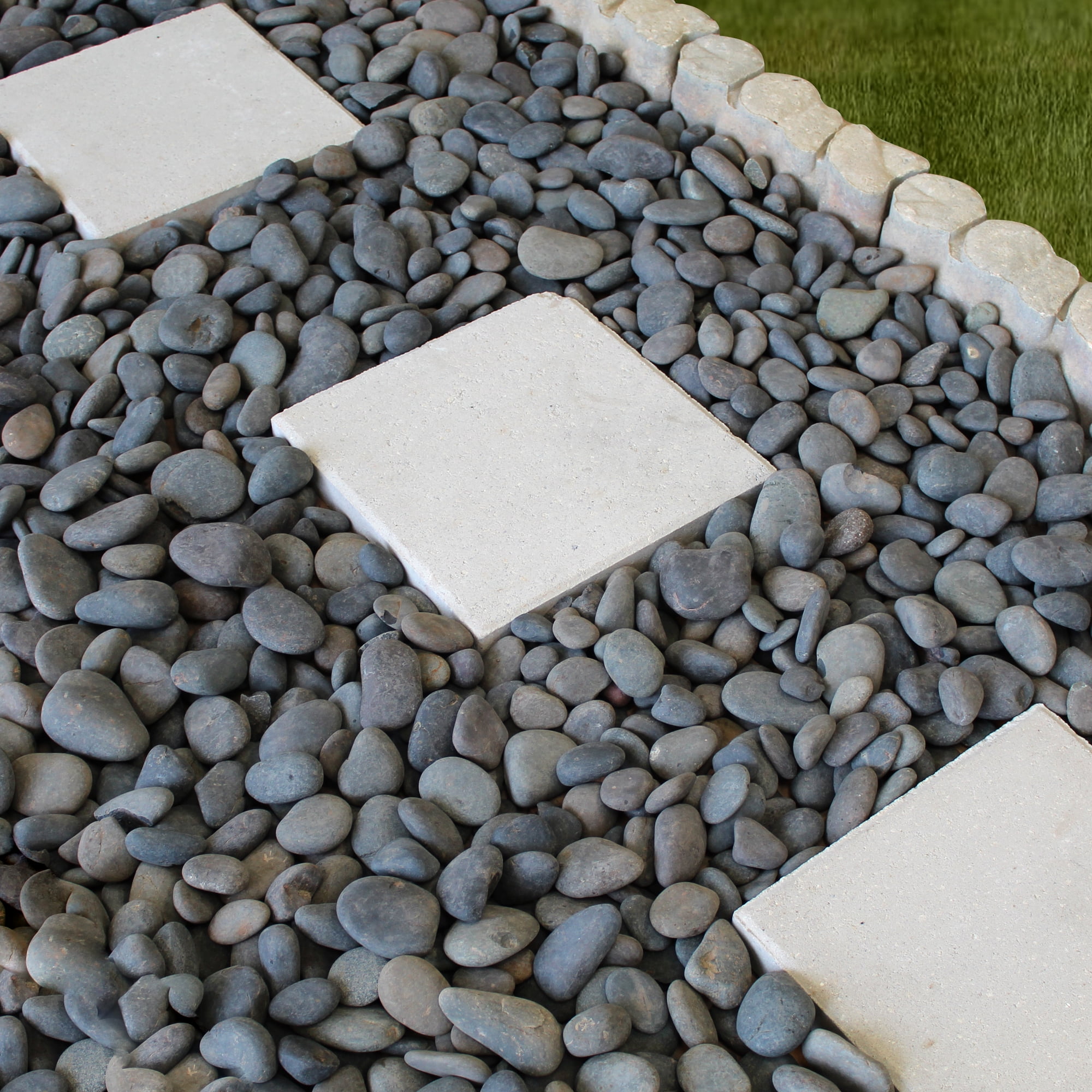 Rainforest Outdoor Decorative Natural Stone, Mexican Beach Pebbles, Grey, 3-5",2200lbs.
