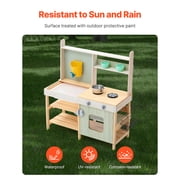 VEVOR Mud Kitchen for Kids, Wooden Toy Play Kitchen Set, Outdoor Toddler Grocery Store Playset, Pretend Play Kitchen with Stoves, Tank, Faucet, Storage Bag, Metal Baskets, and Cookware Pots