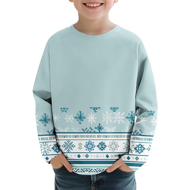 Birdeem Chemises de Noël à Manches Longues pour Enfants, Col Rond Mignon, Blouses Décontractées Élégantes, Robe de Noël pour Filles, Chemise de Noël pour Garçons
