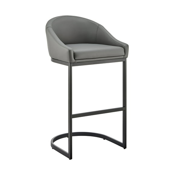 Armen Living Atherik 25.5" Metal & Faux Leather Bar Stool in Black/Gray