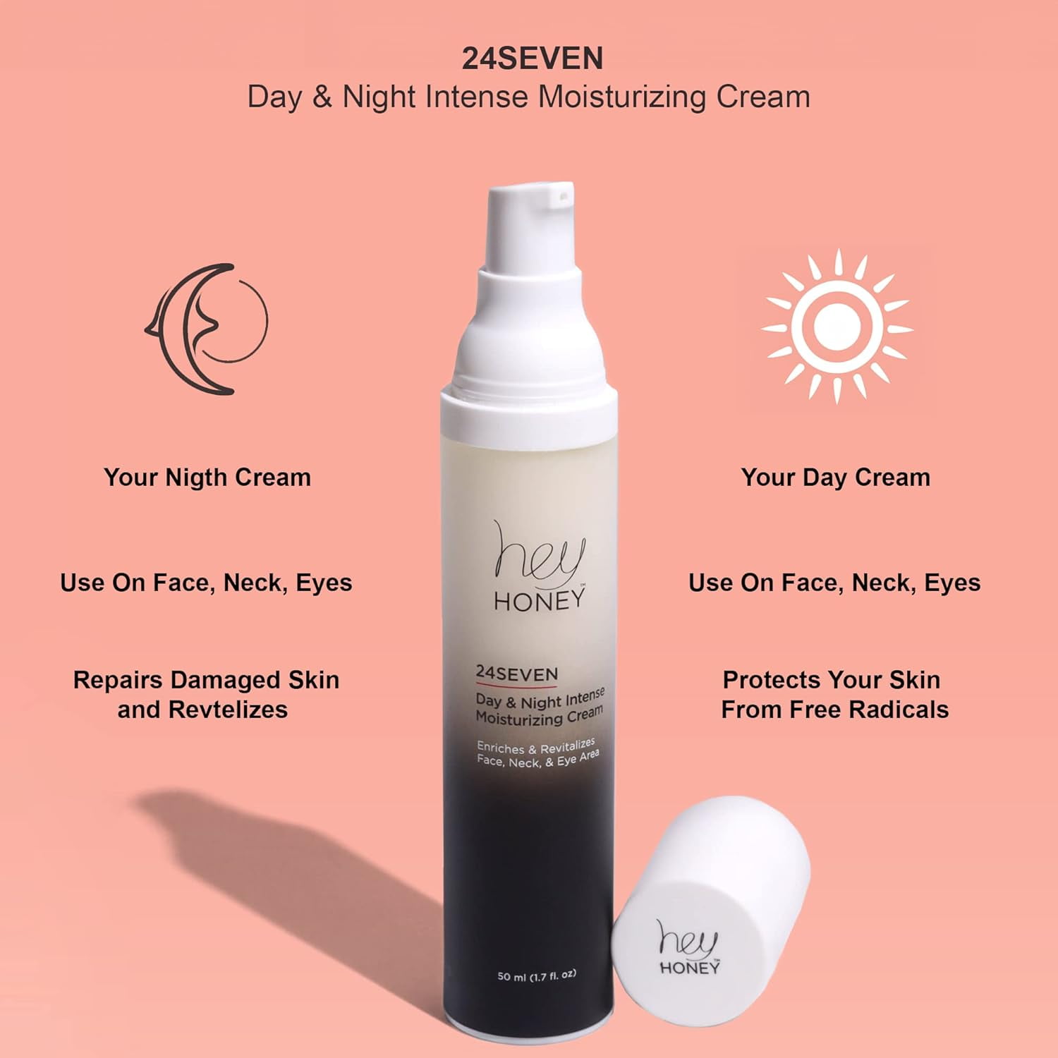 Hey Honey 24SEVEN Day & Night Intense Moisturizing Cream, 50 ml (1.7 fl. oz)