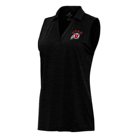 Women's Antigua Heather Black Utah Utes Layout Sleeveless V-Neck Polo