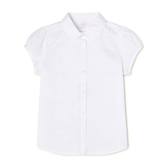 Wonder Nation Girls School Uniform Poplin Button-Up Blouse, Sizes 4-18
