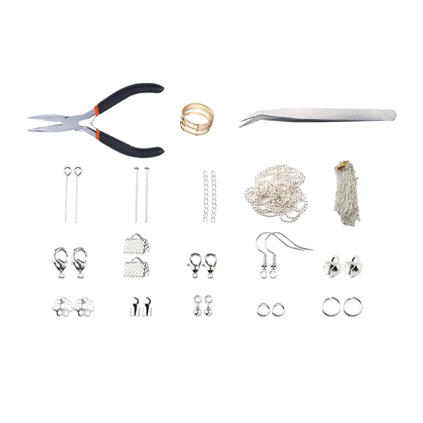 GUOOL Jump Rings Jewelry Making Necklace Repair Supplies Pliers Bangle Earrings Nail Kit, opening ring, Ear Pads, Tweezers, Thimble, Pliers - Silver