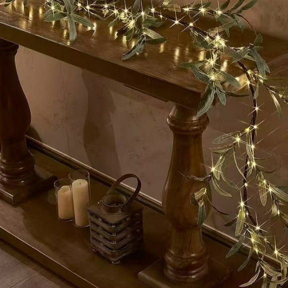 tasrioml Lighted Artificial Olive Garland 6FT Fairy Light Faux Greenery Olive Vine Pre-lit Olive Garland for Spring Christmas Holiday Fireplace Decor
