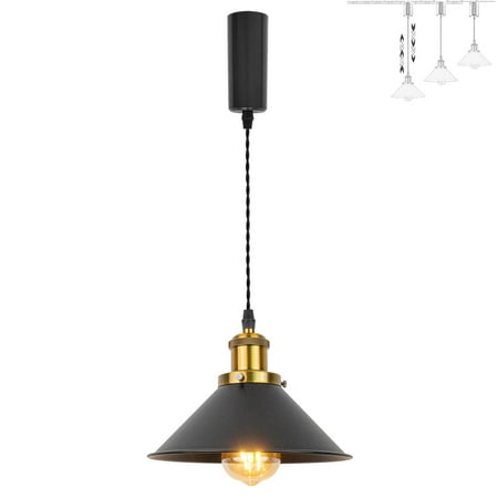 

FSLiving Adjustable Height J Type Track Lighting Iron Black Cone Lamp 5 Ft Vintage Stytle Track Mount E26 Antique Brass Socket Vintage Style Pendant Light for Dinning Table Top Island