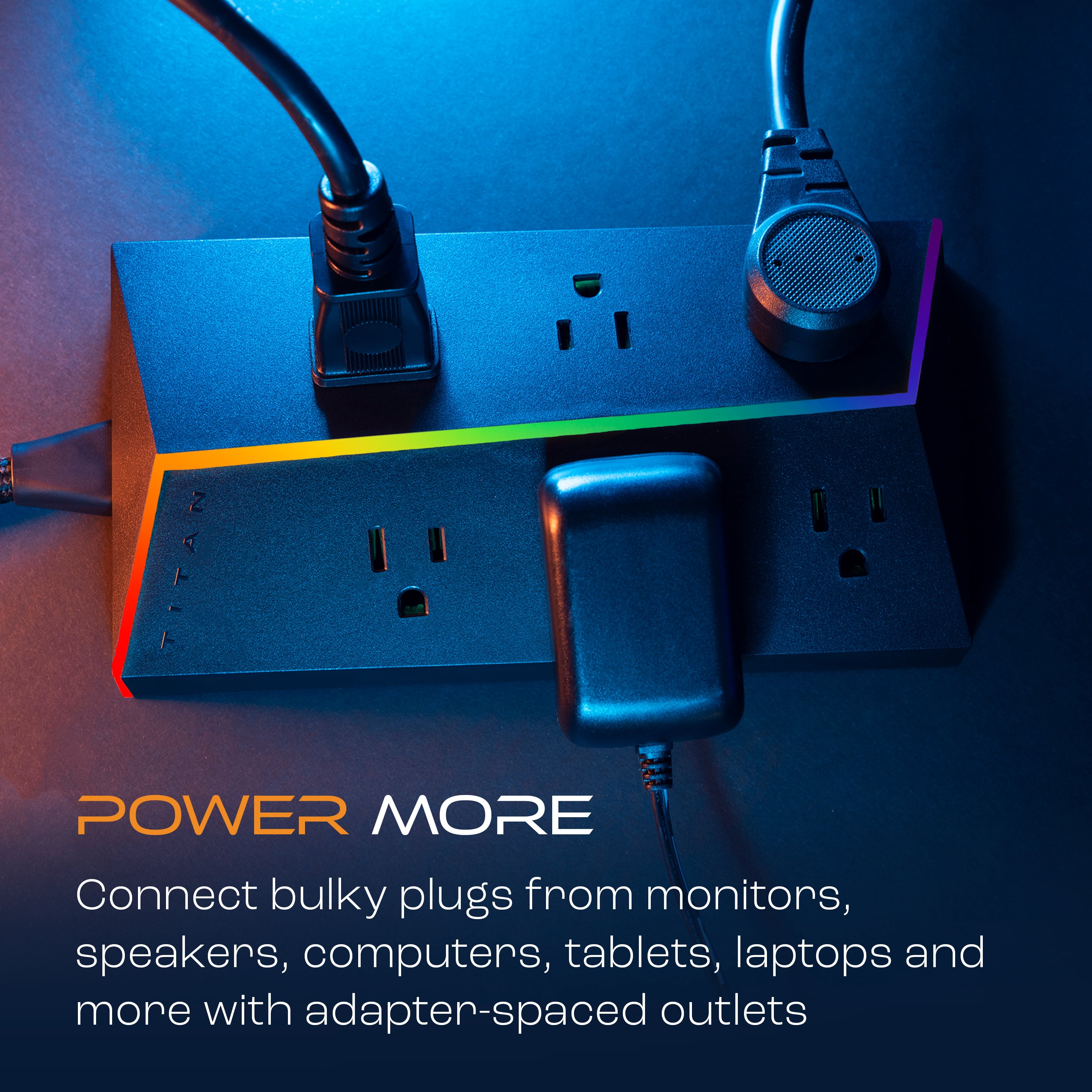 Titan 6-Outlet Surge Protector with LED Lights, 8ft. Extension Cord, Black