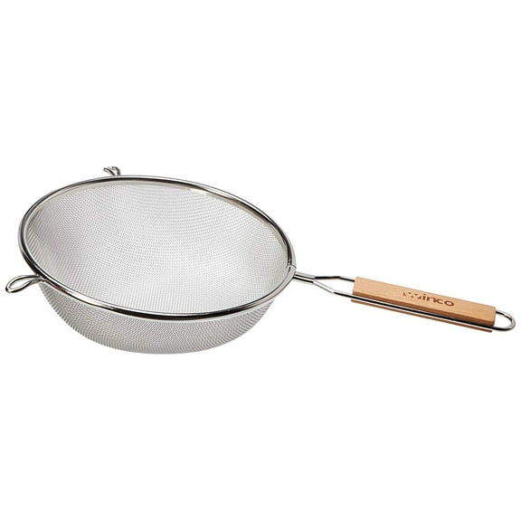 Winco MS3A-8S Strainer, Single Fine Mesh, Flat Wooden Handle, 2 Strainers