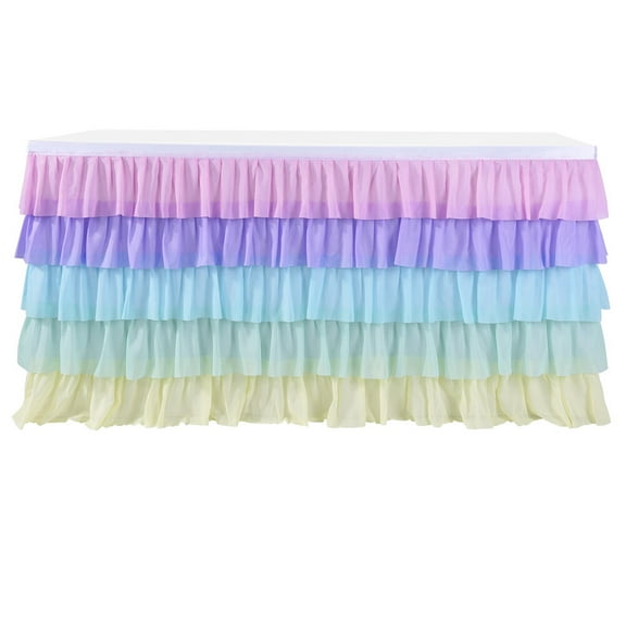 Hareemi 5 Layer Table Skirt Wave Desk Skirt Party Supplies for Wedding Birthday Home Decors (Colorful)
