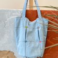 thumbnail image 1 of Fashion Denim Bucket Bag, Colorful Button Decor Shoulder Bag, Aesthetic Plaid Pattern, 1 of 5