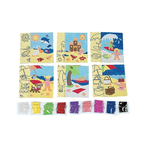 A Day At the Beach Sand Art Sets, Craft Supplies, Sheets, Sand Art, 24 Pieces, Assorted