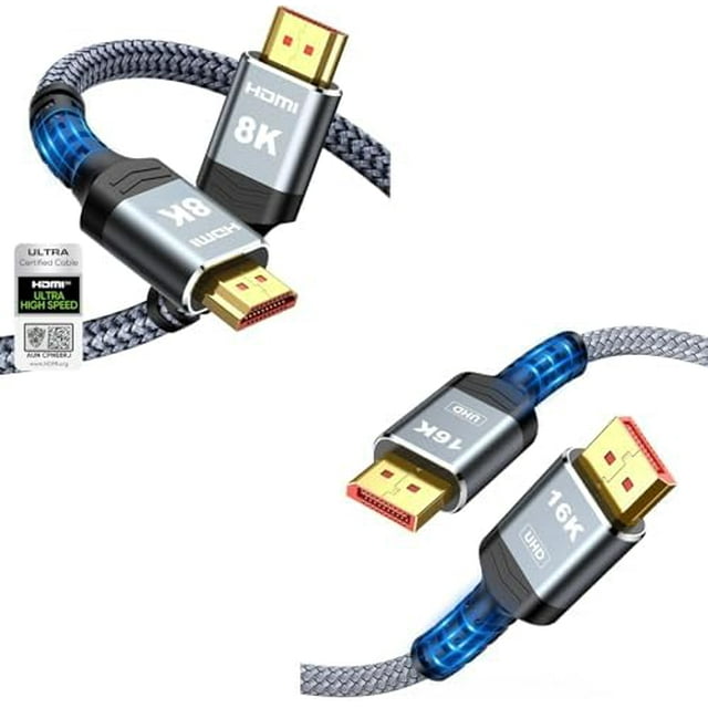 TianQi 8K 10K 4K HDMI Cable & 16K Displayport Cable 2.1, DP 2.1 Cable 6FT