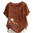 thumbnail image 2 of XMMSWDLA Mode Femme T-Shirts Manches 3/4 pour Femmes Col Rond Décontracté T-Shirt Blouse Fête Marron Hauts d'Été pour Femmes, 2 of 3
