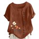 thumbnail image 2 of Tops de Manga Corta de Verano para las Mujeres Cuello Redondo Impreso Botón Superior Camiseta de Imitación Rack, Blusa de Moda Casual para el Uso Diario, 2 of 3